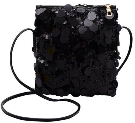 LOCCY Sequin Crossbody Bag for Women, Small Cross Body Handbags Sparkly Sequin Crossbody Phone Bag Mobile Phone Purse Wallet Mobile Phone Pouch Bag for Women Teen Girls (Black)