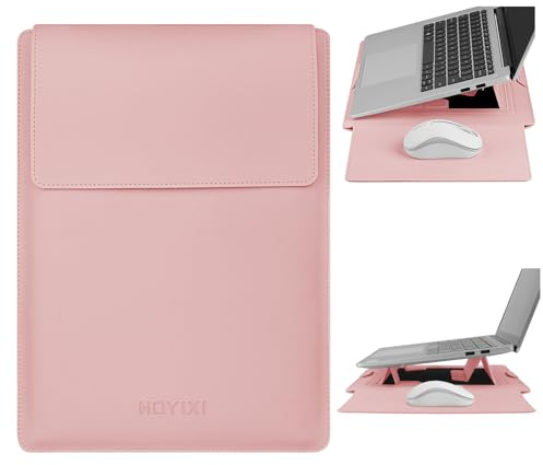 HoYiXi 15,6 Laptopfodral PU Läder med Ständer Kompatibelt med MacBook Pro 16/15,4 MacBook Pro 15, Mac Air 15/Dell, Matebook, Asus, 15-16 Laptopväska, (Patentansökt), Rosa