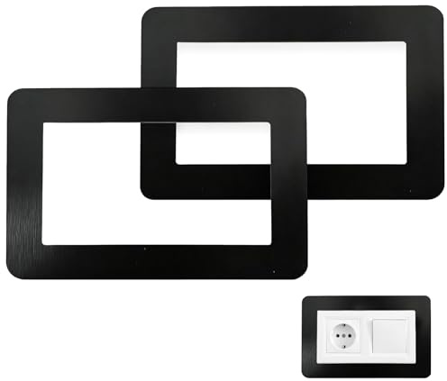 2 PCS Double Socket Surround – Black Acrylic Light Switch Surround Cover Plates, Self-Adhesive Square Shape Double Plug Socket Decorative Frame for Wall Sockets and Switches (15.5 × 7.5 cm)