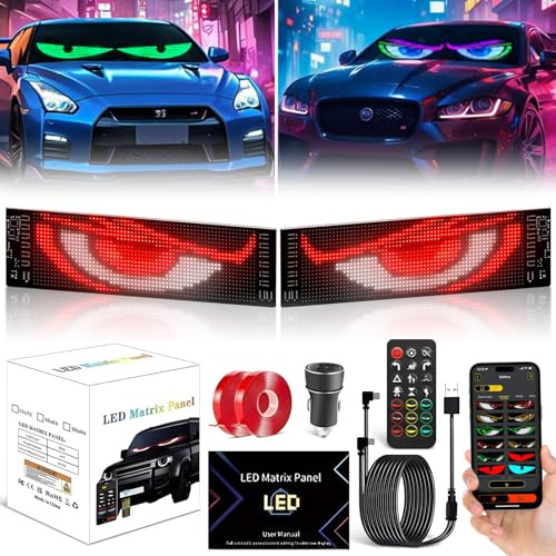 2er Devil Eyes LED Augen für Auto & LKW, 70mm*170mm, Programmierbare Flexible LED-Panel, Wasserdicht IP65, Fernbedienung & Bluetooth APP, Geeignet für Autos, LKWs, Party, Billboard