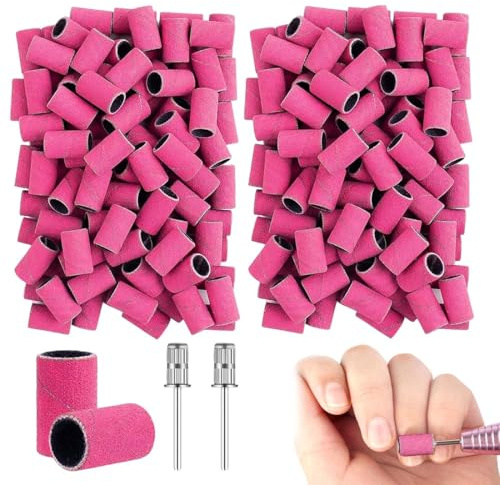 LKJAUOZ 100 Pièces Embouts Ponceuse Manchons, Ongles Bandes de Ponçage Professionnelles 180# Grain Mini Bands, pour Acrylic Nail Gel Removal, Plastic Polishing Manicure, pour Manucure et Pédicure