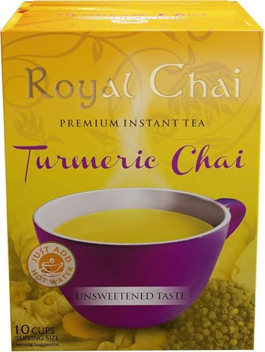 Royal Chai Turmeric Chai Premium Instant Tea, Unsweetened, 10 Cups for 1 box