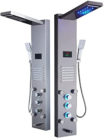 Colonne de Douche, Système de Massage de pluie de pommeau de douche de cascade de pluie avec le système de tour de panneau de douche de salle de bains d'acier inoxydable de Jets de corps(1 UK)