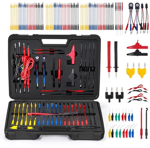 Bonvoisin 110PCS Kit de Câble de Test pour Multimètre pour La Voiture | Kit Cordons Test Auto 110 Pièces, 72 Bornes, Connecteur SRS, Stroboscope LED, Fiches Banane 4mm, Sondes Perçage 0,5mm
