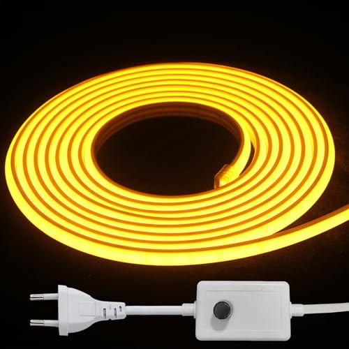 STHomedeco Ruban LED COB 220V Flexible, Bandeau LED avec Gradateur, Étanche IP65, Bande Lumineuse LED pour Décoration Chambre, Cuisine, Jardin, Plafond (Jaune/Orange, 2M)