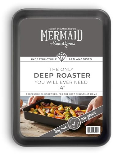 Mermaid 14 Hard-Anodised Deep Roasting Tray 37×27 cm - Heavy-Duty Aluminium Roasting Dish/Pan, Naturally Non-Stick, Oven Safe to 260 °C, UK-Made to Last a Lifetime by Samuel Groves