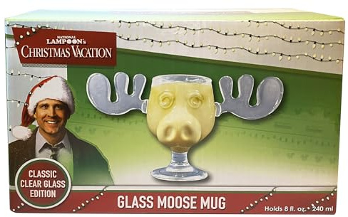 National Lampoon’s Christmas Vacation Griswold Moose Mugs – Holiday Drinkware Set, Movie Collectible Cups, Gag Gift, White Elephant for Adults Kids and Family - 8 oz glass