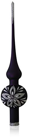 Lauschaer Glas Christbaumschmuck Spitze lila matt mit Blumendekor d 6cm Christbaumschmuck Weihnachtsbaumschmuck mundgeblasen, handdekoriert