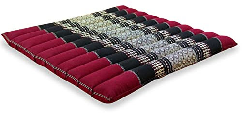 livasia Sitzkissen Stuhlauflage groß - 50x50x4,5cm - Bodenkissen gesteppt Indoor/Outdoor, Meditationskissen Yogakissen, Stuhlauflage Palettenmöbel, Steppkissen Stuhl und Bank (Rot/Schwarz)