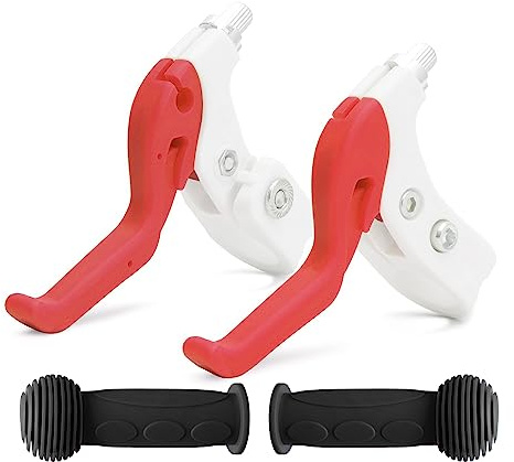 TOPCABIN Children Bicycle Brake Lever Handlebar Brakes Bike Brake Lever Bike Grips Set Handlebar Grips for Children Bike (Red(Brake levers+Grips Set))