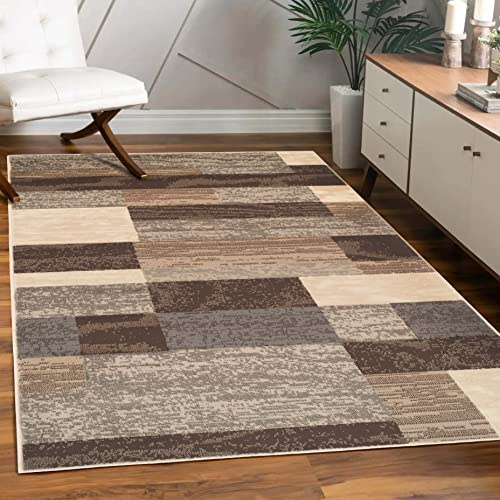 Superior Indoor Area Rug, Jute Backed, Modern Geometric Patchwork Floor Decor for Bedroom, Office, Living Room, Entryway, Hardwood Floors, Rockwood Collection, 3' x 5', Slate