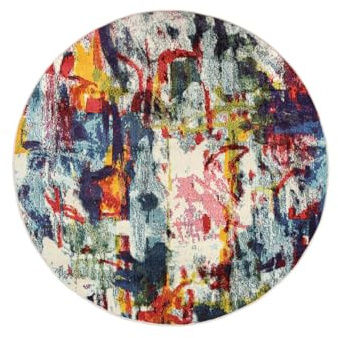 RugVista Leloudo Teppich, Ø 150 cm, Mehrfarbig | Moderne, Unsere Designer, Rund, Niedriger Stapel, Nur chemische Reinigung, Oeko-Tex 100, Wohnzimmer, Esszimmer, Schlafzimmer