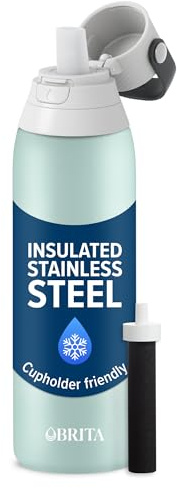 Brita Stainless Steel Premium Filtering Water Bottle, BPA-Free, Reusable, Insulated, Replaces 300 Plastic Water Bottles, Filter Lasts 2 Months or 40 Gallons, Includes 1 Filter, Glacier - 20 oz