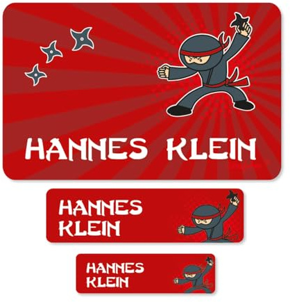 Striefchen® Schuletiketten zum Schulbeginn mit gratis Aufdruck des Namens im Ninja Stil