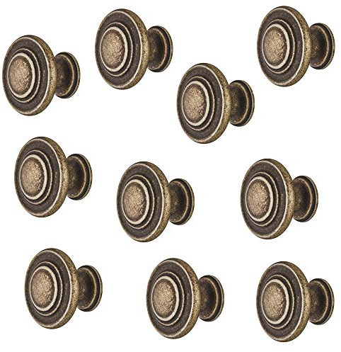 Gedotec Möbel-Griff Antik Messing matt - Metall Möbelknopf Vintage - HELLAS | Schrankknopf Küche für Schubladen & Schrank-Türen | Rund-Knopf Ø 34 mm | 10 Stück - Design Möbel-Knauf rund mit Schrauben