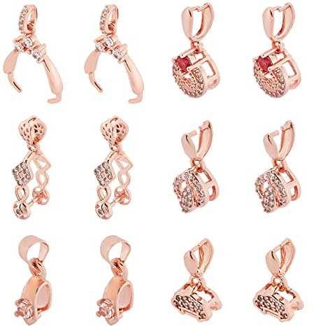SUPERFINDINGS 12pcs 6 Styles Anhänger Kette Verschluss Clip Messing Rose Gold Halskette Verschlüsse Zirkonia Eispickel Pinch Bails Für DIY Craft Armband Schmuckherstellung