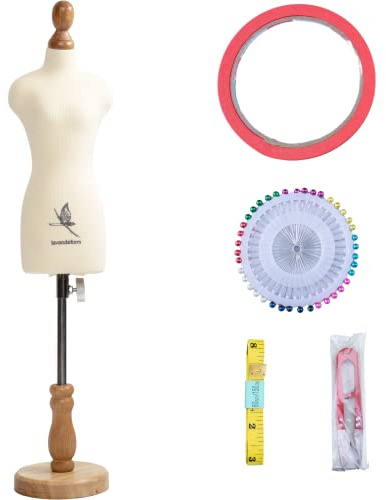 lavandeform Schneiderpuppe für Frauen (Nicht volle Größe, Körperhöhe 32,5 cm zum Nähen, 1/3 Größe, weibliche Schneiderpuppe für Musterherstellung, vollständig ansteckbare Schaufensterpuppe mit