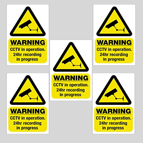 5 Pack of Stickers - CCTV in Operation - 24 Hour Recording in Progress - Camera Security Self Adhesive Backed Sticker Signs 100 mm x 70 mm Approx. Gloss Finish