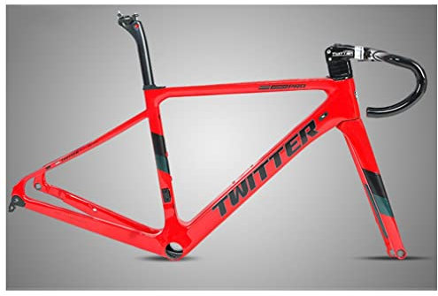 QHIYRZE Rennrad-Rahmensatz 700C Carbon Rennrad-Rahmen EPS Scheibenbremse Fahrradrahmen BB86 12x100mm/12x142mm Steckachse Rahmen 45/48/51/54CM(Red,45CM)