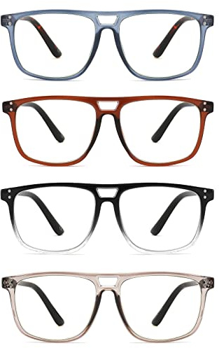 BOSAIL 4 Pack Reading Glasses for Women Men,Blue Light Blocking Readers,Vintage Frame Eyeglasses with Spring Hinges