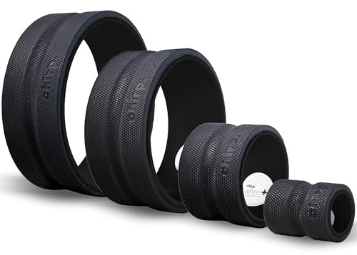 Chirp Wheel Foam Roller – Targeted Back & Neck Relief, Lumbar Spine Stretcher, Spinal Decompression Back Stretcher, Massage Roller with Density Foam for Physical Therapy, Supports 500lbs, 4-Pack Black