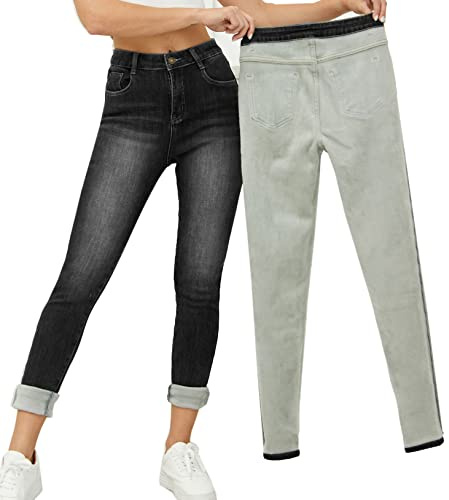 Yehopere Women's Fleece Lined Jeans Thermal Winter Jeans Skinny Denim Pants Leggings Jean