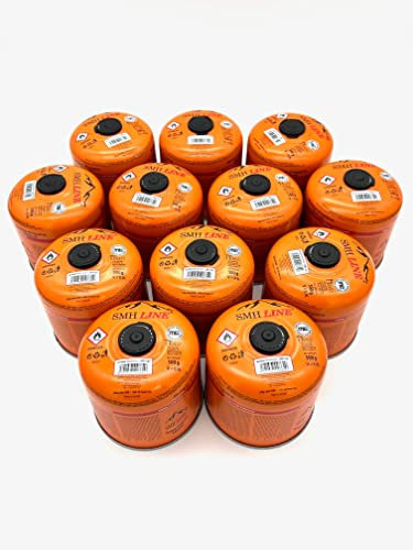 SMH LINE® 12x 500g Butan Schraubkartusche Universalgewinde 7/16 Gaskartuschen Ventilkartusche EN 417 Gewinde Ventil Bunsenbrenner Propan Mix Campingkocher Gaskocher Gasheizung Lötbrenner
