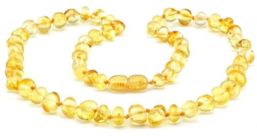 Hochwertige Bernsteinkette für Damen | zitronenfarbener baltischer Bernstein | drei Größen 32, 38, 45 cm | 5 mm Bernsteinperlen | Halskette aus natürlichen grünen Bernsteinperlen (38 cm)