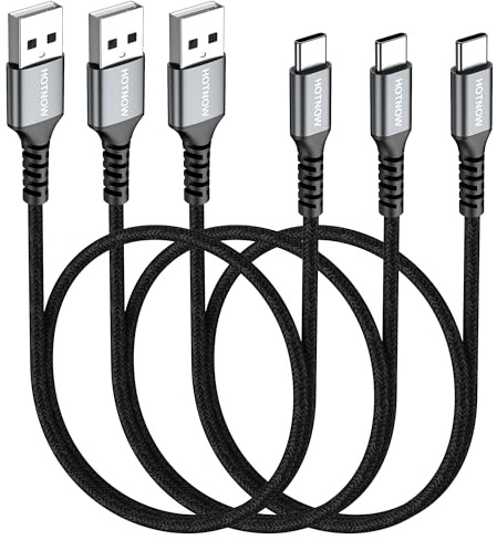 HOTNOW Cable USB A a USB C Corto 50cm 3Pack, Cable USB C Carga Rápida 3A | Cable Tipo C Trenzado Nylon para iPhone 17/16/15, Galaxy S25/S24/ S23/A56/A16, Note 10, Pixel 8/7,Huawei, Macbook