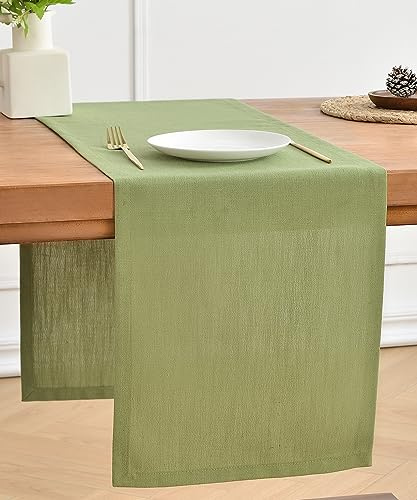 Wracra Rustikaler Tischläufer Salbeigrün, Tischläufer Leinen Bauernhaus | 180cm, Leinen Polyester, Knitterfrei, Lichtbeständig, Einfarbig, Maschinenwaschbar, Esszimmer, Feiertage, Party, Wohnkultur
