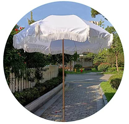Blanco Sombrillas Jardin Con Flecos 180cm Sombrilla Playa Pequeña Inclinable Parasol Jardin Exterior Poste Desmontable Sombrilla Terraza Protección UV Impermeable Para Balcón Jardín Terraza Playa