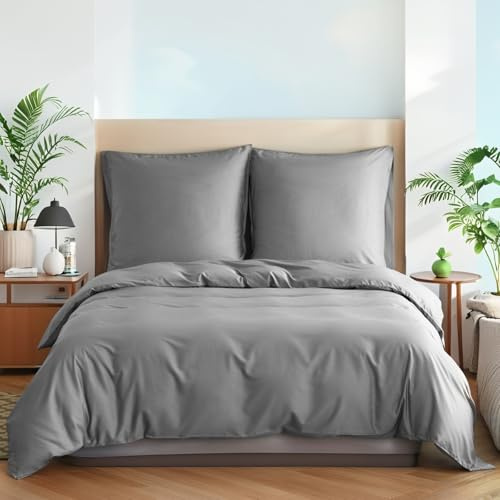 Simple&Opulence Bambus Bettwäsche 155x220 cm, Seidiger und weicher Bettbezug Kühle Bettwäsche-Set Perfekt für Haut und Haar mit Kissenbezug 80x80 cm, Grau
