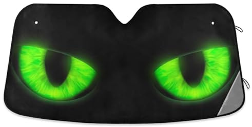Car Windshield Sunshade Green Cats Eyes Foldable Sun Shield Blocks UV Rays Keep Vehicle Cool
