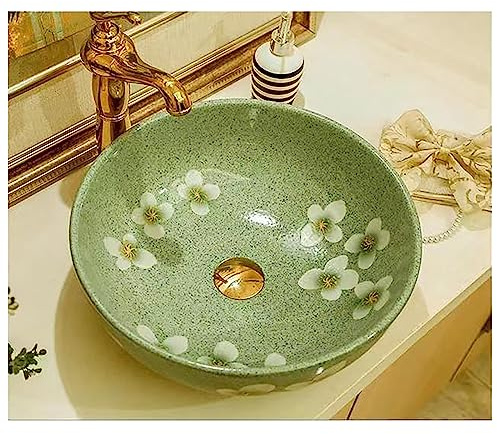 lavabo da appoggio Originale, lavabo pietra circolare cucina europea in pietra ceramica con foro di overflow e lavandino del rubinetto 40 * 14cm, Suit