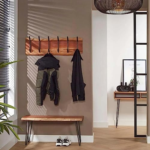 RINGO-Living Wandgarderobe 100 cm breit, Metall Kleider Haken - Holzbrett Garderobe, Wandgarderobe Holz, Garderobe Holz Dunkel, Kleiderhaken Wand Vintage, Hakenleiste Holz, Haken für Flurgarderobe