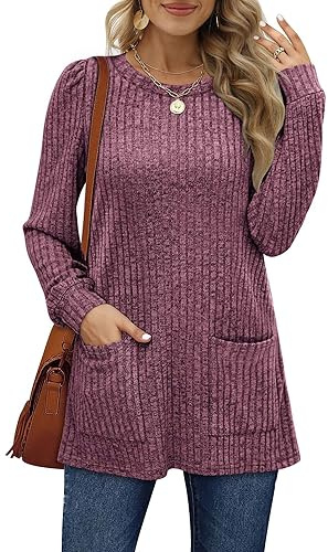 Aokosor Women's Long Sleeve Striped Tunic Top with Pockets