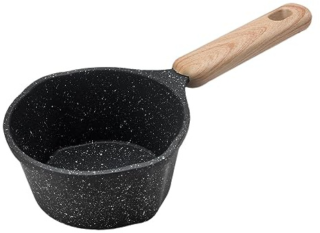 Sharplace Milchtopf, Saucentopf, Milchkocher, Holzgriff, Aluminium-Butterwärmer, 280 ml, antihaftbeschichteter Suppentopf für Herd, Outdoor, Camping, Küche, Schwarz
