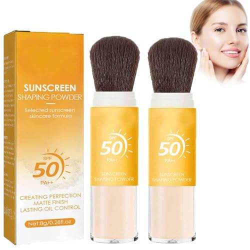 Poudre De RéGlage De Protection Solaire MinéRale,Spf 50,Lightweight Breathable,De Fixation De Protection Solaire Longue DuréE,Poudre De RéGlage De Maquillage De ContrôLe De L'Huile Mate (2pc)