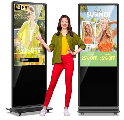 QIXZOCV Totem Pubblicitario Digitale Interattivo da 55 Pollici, Monitor Pubblicitario Touchscreen 4K UHD, Display LCD Schermo Verticale per Vetrine, Negozi, Centri Commerciali e Pubblicità