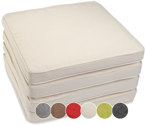 sunnypillow 4er Set Stuhlkissen wasserdicht UV-lichtecht 45 x 45 x 5cm - Polsterauflage Auflage für Stühle/Bänke - Sitzkissen Stuhlauflage für Haus und Garten - Indoor/Outdoor - Ecru