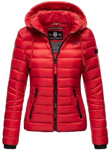 Navahoo Damen Jacke Übergangsjacke Frühling Frühjahr Steppjacke Winterjacke mit abnehmbare Kapuze Kordelzug gesteppt leichte Frauen Outdoor Freizeit Wandern Reiten Lulana Rot S