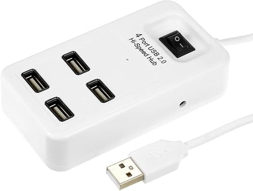 PeakTrend Mini USB 2.0 HUB portátil de 4 puertos de alta velocidad 480 Mbps Hub con cable de 1,2 m interruptor de encendido/apagado para larga distancia. Soporte - Disco duro HDD de 1 Tb, tablet,