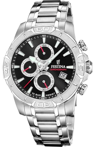 Festina Orologio Uomo Analogico in Acciaio Inossidabile 316L Argentato - Movimento al Quarzo - Cronografo - Calendario - Vetro Minerale Resistente - Impermeabile 10 ATM F20704/6 Timeless Chronograph