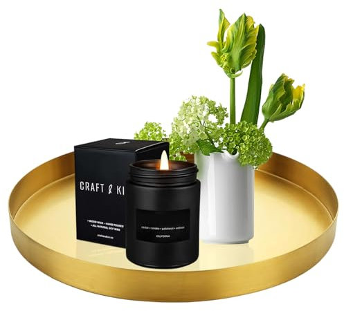 TESSTSY Deko Tablett Gold Rund 20 cm, Goldenes Deko Tablett Rund, Gold Edelstahl-tablett, Serviertablett, Kerzenteller, für Schmuck, Küche, Badezimmer