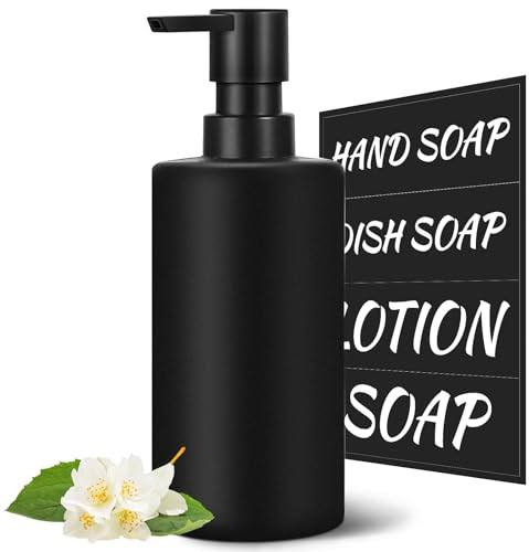 Gmisun Seifenspender, 350ml Seifenspender Schwarz, Elegantes Spülmittelspender Küche Aus Glas Für Badezimmer, Schwarz Matt Handseifenspender, Flüssigseifenspender, Soap Dispenser