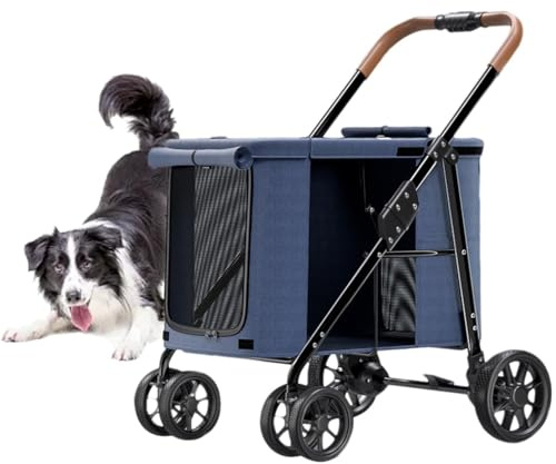 Fitlin Haustier-Hundewagen for große Hunde, zusammenklappbarer, großer Hundewagen, Luxus-Reisewagen for mehrere Haustiere, Faltbarer Hundewagen for Katzen, Hunde und mehr(Blue)