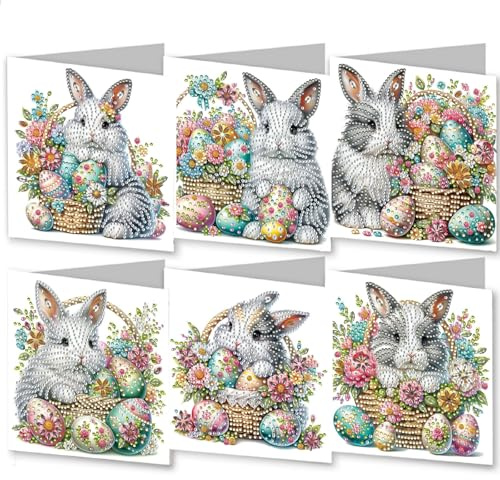 CXINLky 5D DIY Diamond Art Painting Karten Ostern, 2025 Neuheiten Diamond Art Painting Karten, 6 Stuck Diamond Art Karten Geburtstag, Osternkarte Feiertags für Familie,Freunde-03-Ostereier