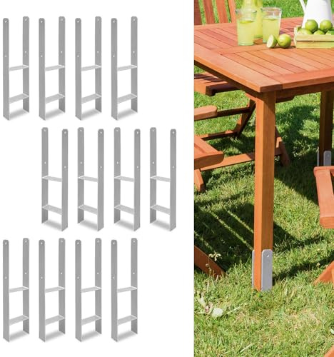Jiubiaz Set med 12 H-stolpankare 121 x 600 mm – H-stolphållare för staket- och trästolpar, robust H-ankare för trädgårdsstaket, carport, paviljong och träbyggprojekt