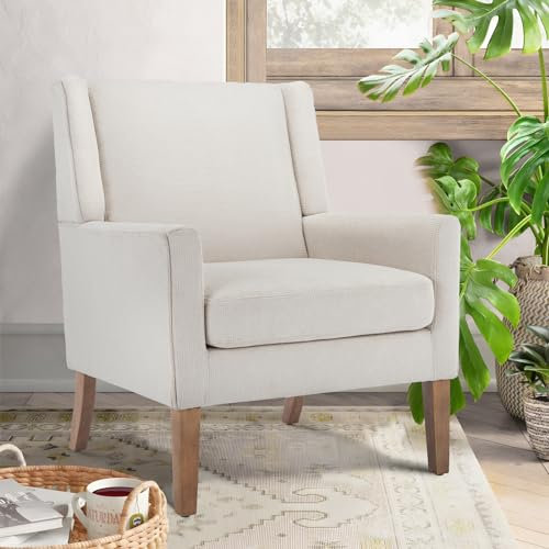 COLAMY Moderner Flügelrücken-Sessel für das Wohnzimmer, Polsterstoff Akzent-Sessel, Einzelsessel mit Loungesitz und Holzbeinen für Büro/Schlafzimmer/Leseecken, Beige
