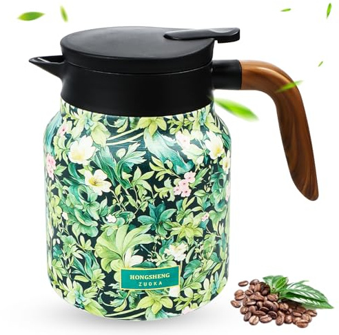 Hervidor de agua termo con estampado floral vintage, 1000 ml tetera aislada, tetera de acero inoxidable, hervidor de acero inoxidable, hervidor de esmalte, tetera vintage aislada, tetera de flores